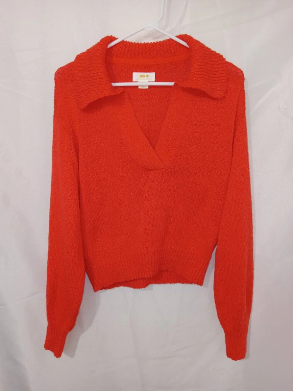 Anthropologie Sweater Womens XS Maeve V Neck Polo Hot Lava Pullover Knit - Picture 2 of 11